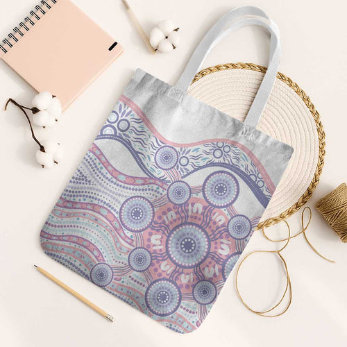 Australian Indigenous Aboriginal Art Tote Bag Vivid Pastel Peach Purple