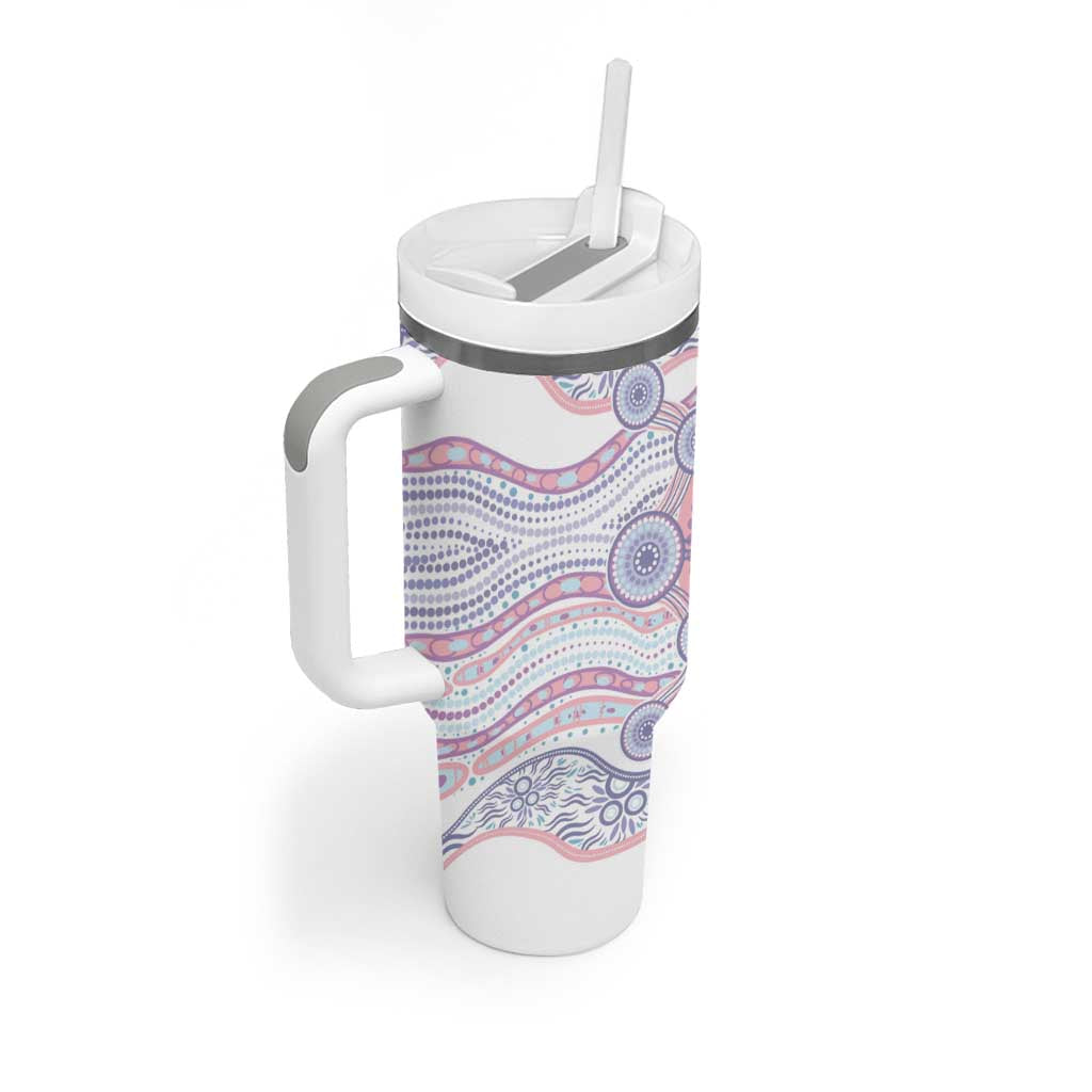 Australian Indigenous Aboriginal Art Tumbler With Handle Vivid Pastel Peach Purple