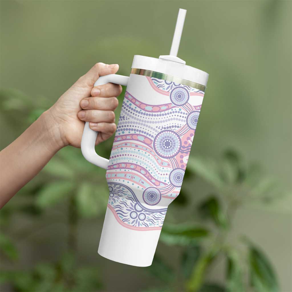 Australian Indigenous Aboriginal Art Tumbler With Handle Vivid Pastel Peach Purple