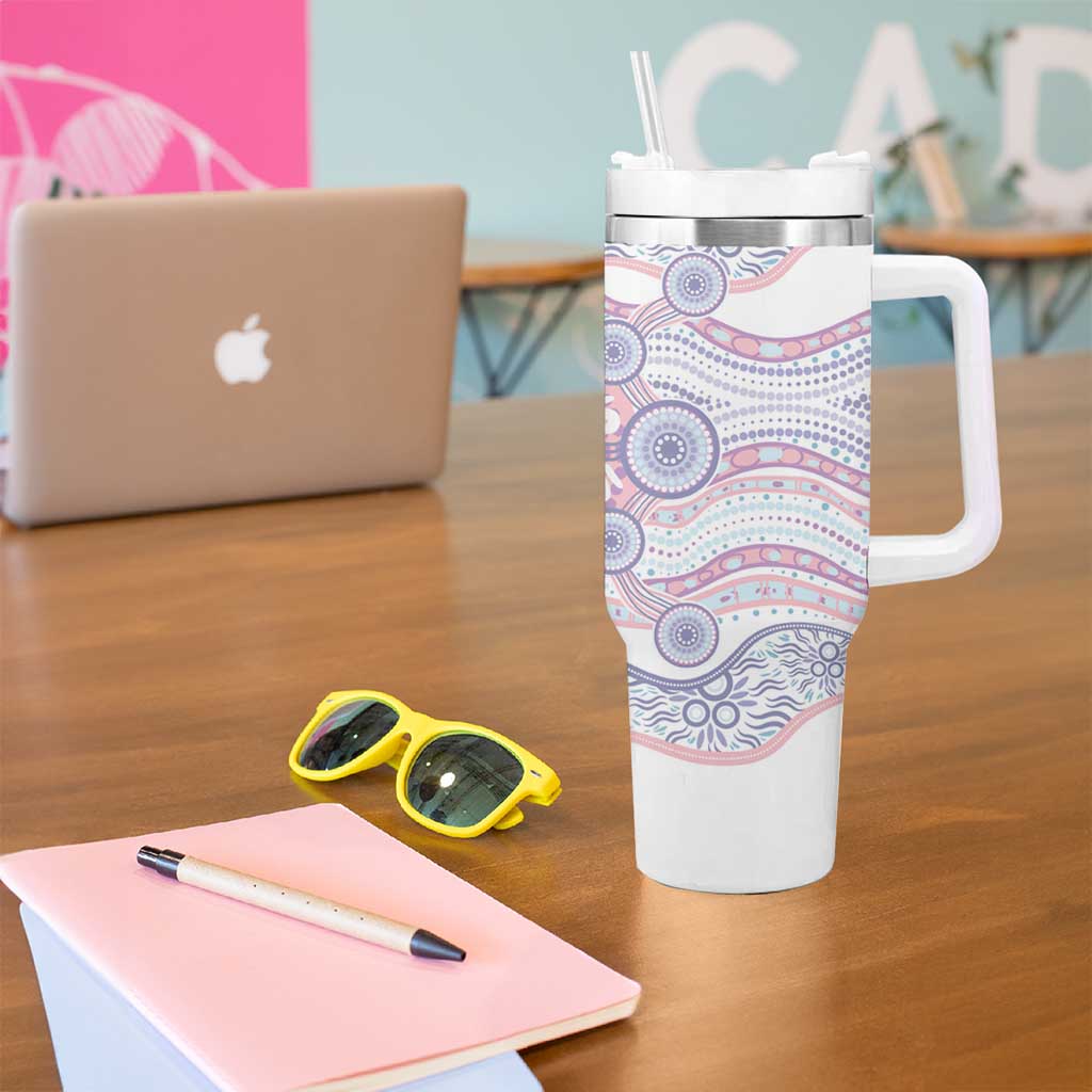 Australian Indigenous Aboriginal Art Tumbler With Handle Vivid Pastel Peach Purple
