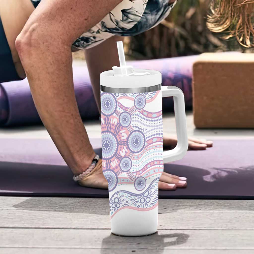 Australian Indigenous Aboriginal Art Tumbler With Handle Vivid Pastel Peach Purple