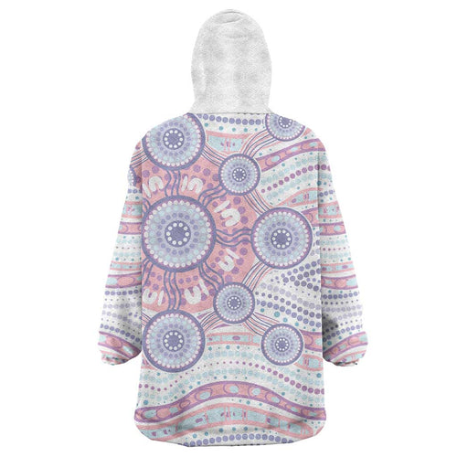 Australian Indigenous Aboriginal Art Wearable Blanket Hoodie Vivid Pastel Peach Purple