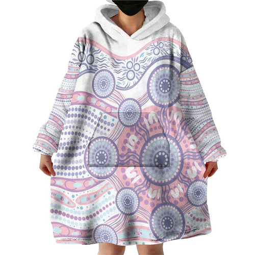 Australian Indigenous Aboriginal Art Wearable Blanket Hoodie Vivid Pastel Peach Purple