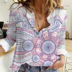 Australian Indigenous Aboriginal Art Women Casual Shirt Vivid Pastel Peach Purple