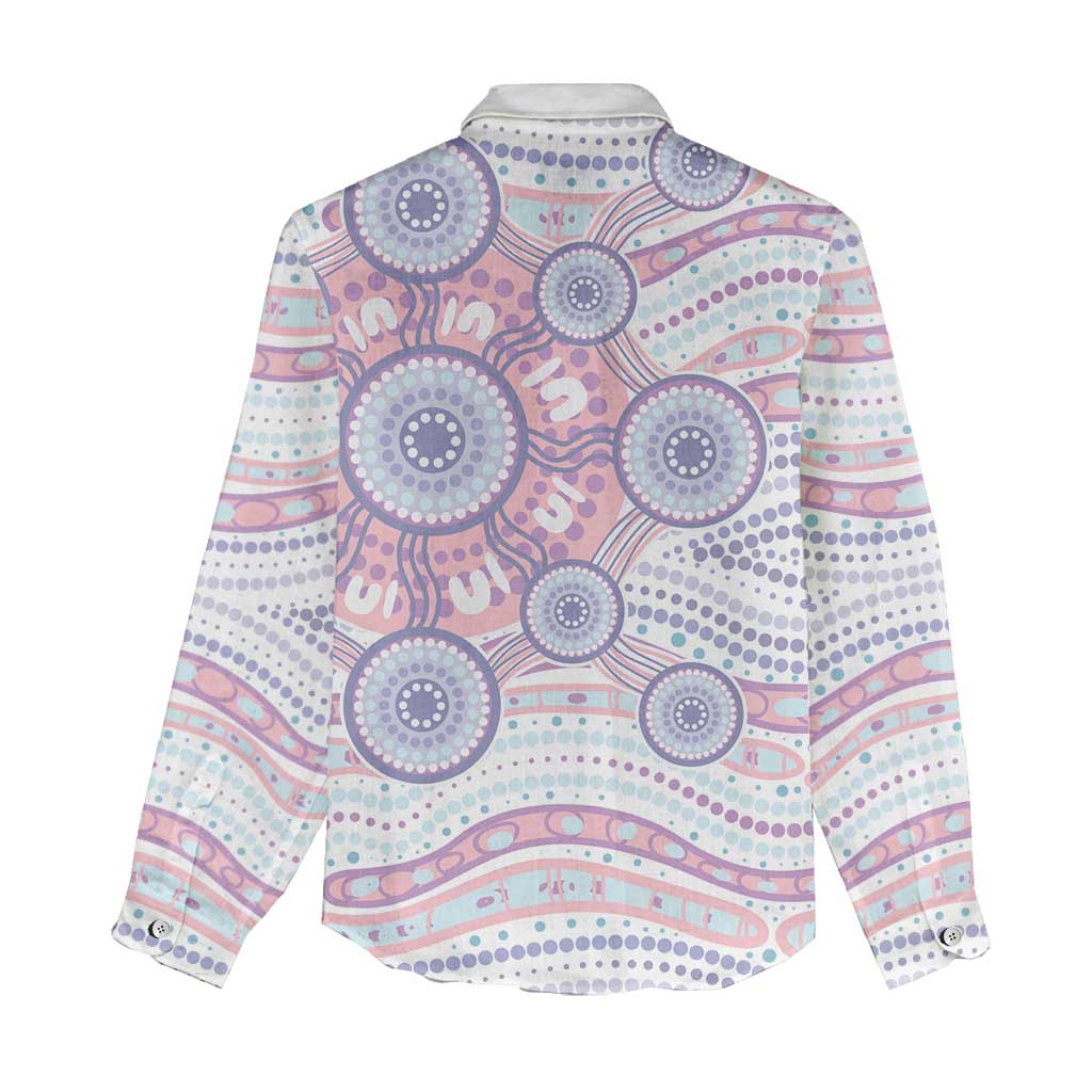 Australian Indigenous Aboriginal Art Women Casual Shirt Vivid Pastel Peach Purple
