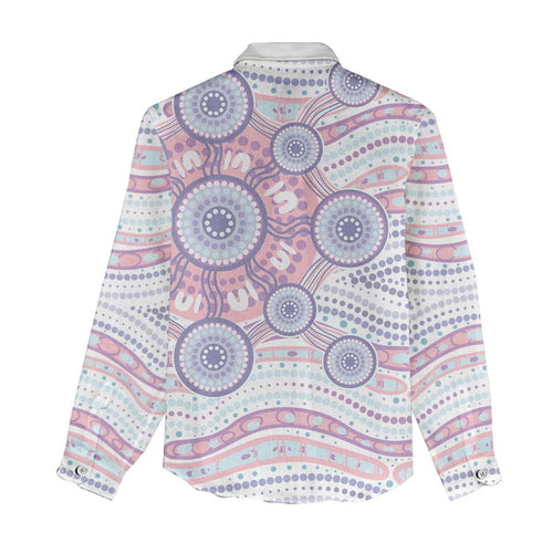 Australian Indigenous Aboriginal Art Women Casual Shirt Vivid Pastel Peach Purple