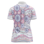 Australian Indigenous Aboriginal Art Women Polo Shirt Vivid Pastel Peach Purple