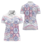 Australian Indigenous Aboriginal Art Women Polo Shirt Vivid Pastel Peach Purple