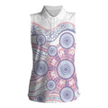 Australian Indigenous Aboriginal Art Women Sleeveless Polo Shirt Vivid Pastel Peach Purple