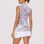Australian Indigenous Aboriginal Art Women Sleeveless Polo Shirt Vivid Pastel Peach Purple