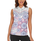 Australian Indigenous Aboriginal Art Women Sleeveless Polo Shirt Vivid Pastel Peach Purple