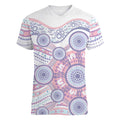 Australian Indigenous Aboriginal Art Women V-Neck T-Shirt Vivid Pastel Peach Purple