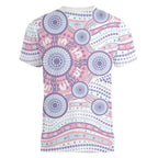 Australian Indigenous Aboriginal Art Women V-Neck T-Shirt Vivid Pastel Peach Purple