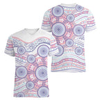 Australian Indigenous Aboriginal Art Women V-Neck T-Shirt Vivid Pastel Peach Purple