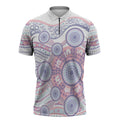Australian Indigenous Aboriginal Art Zipper Polo Shirt Vivid Pastel Peach Purple