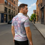 Australian Indigenous Aboriginal Art Zipper Polo Shirt Vivid Pastel Peach Purple
