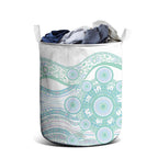 Australian Indigenous Aboriginal Art Laundry Basket Vivid Pastel Teal Green