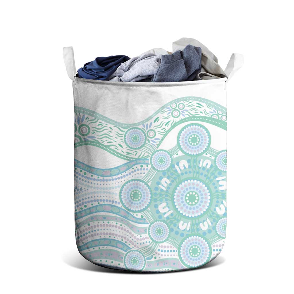 Australian Indigenous Aboriginal Art Laundry Basket Vivid Pastel Teal Green
