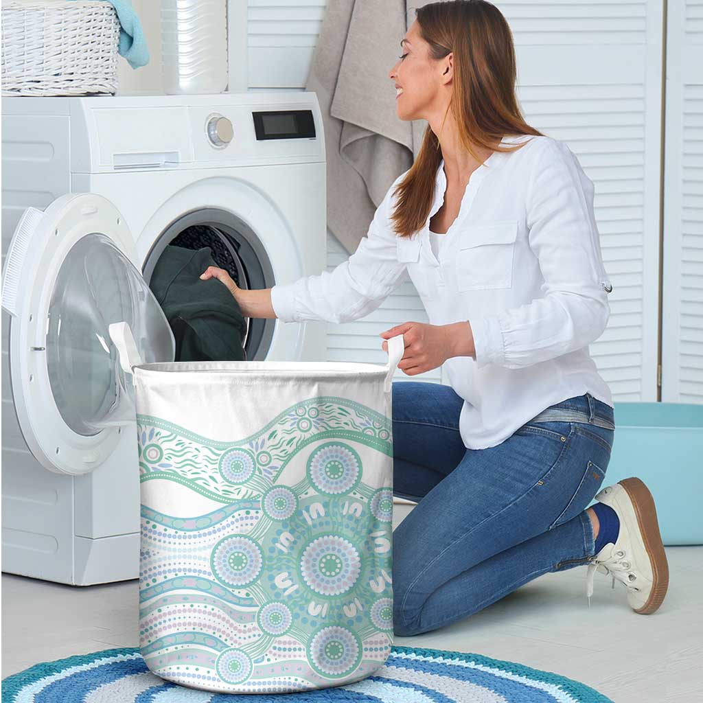 Australian Indigenous Aboriginal Art Laundry Basket Vivid Pastel Teal Green