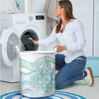 Australian Indigenous Aboriginal Art Laundry Basket Vivid Pastel Teal Green