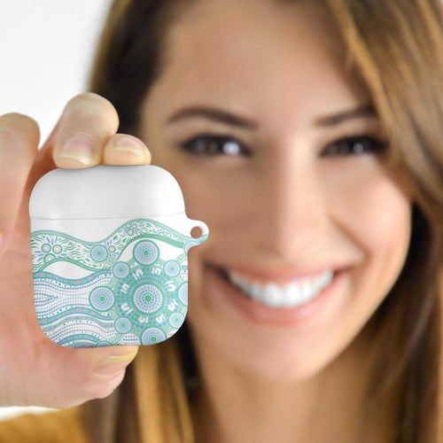 Australian Indigenous Aboriginal Art AirPods Case Vivid Pastel Teal Green