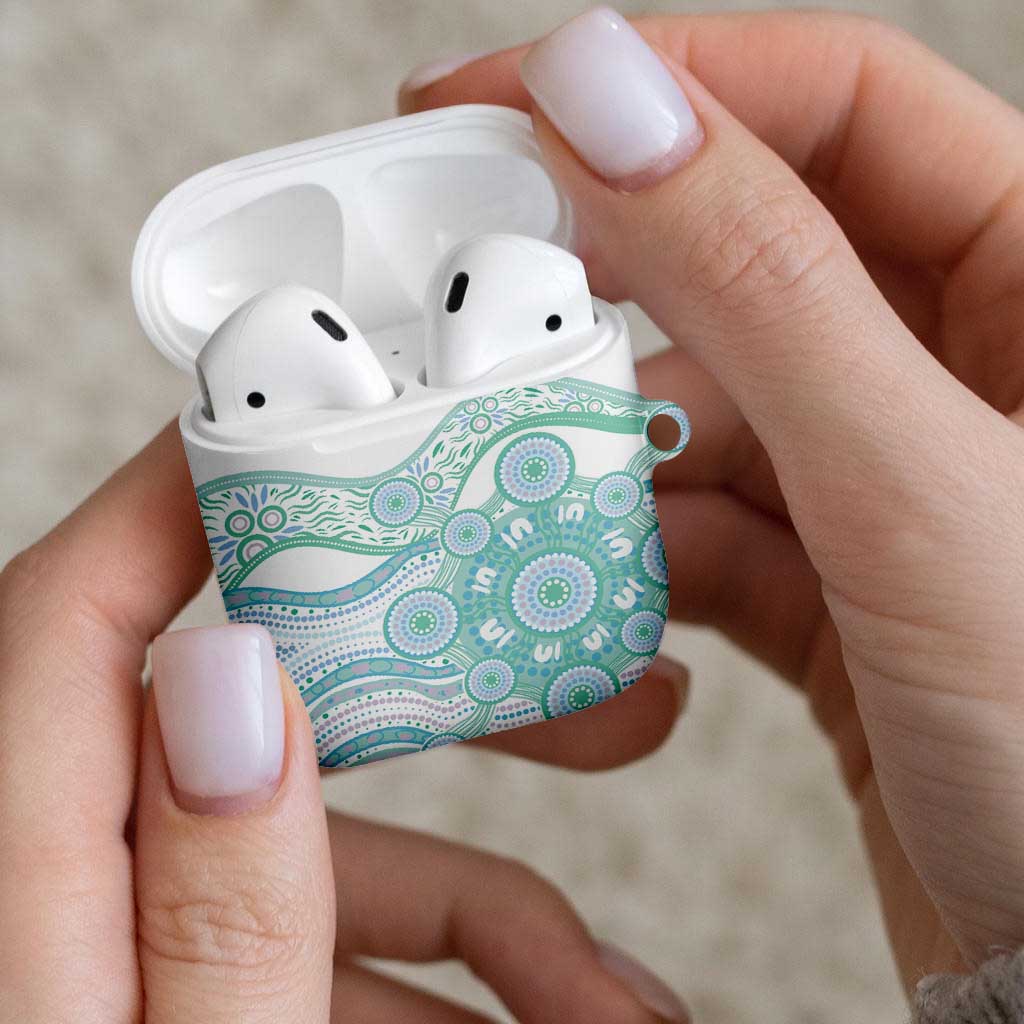 Australian Indigenous Aboriginal Art AirPods Case Vivid Pastel Teal Green