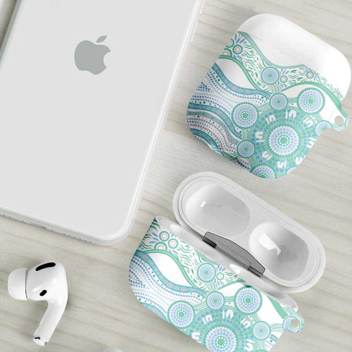 Australian Indigenous Aboriginal Art AirPods Case Vivid Pastel Teal Green