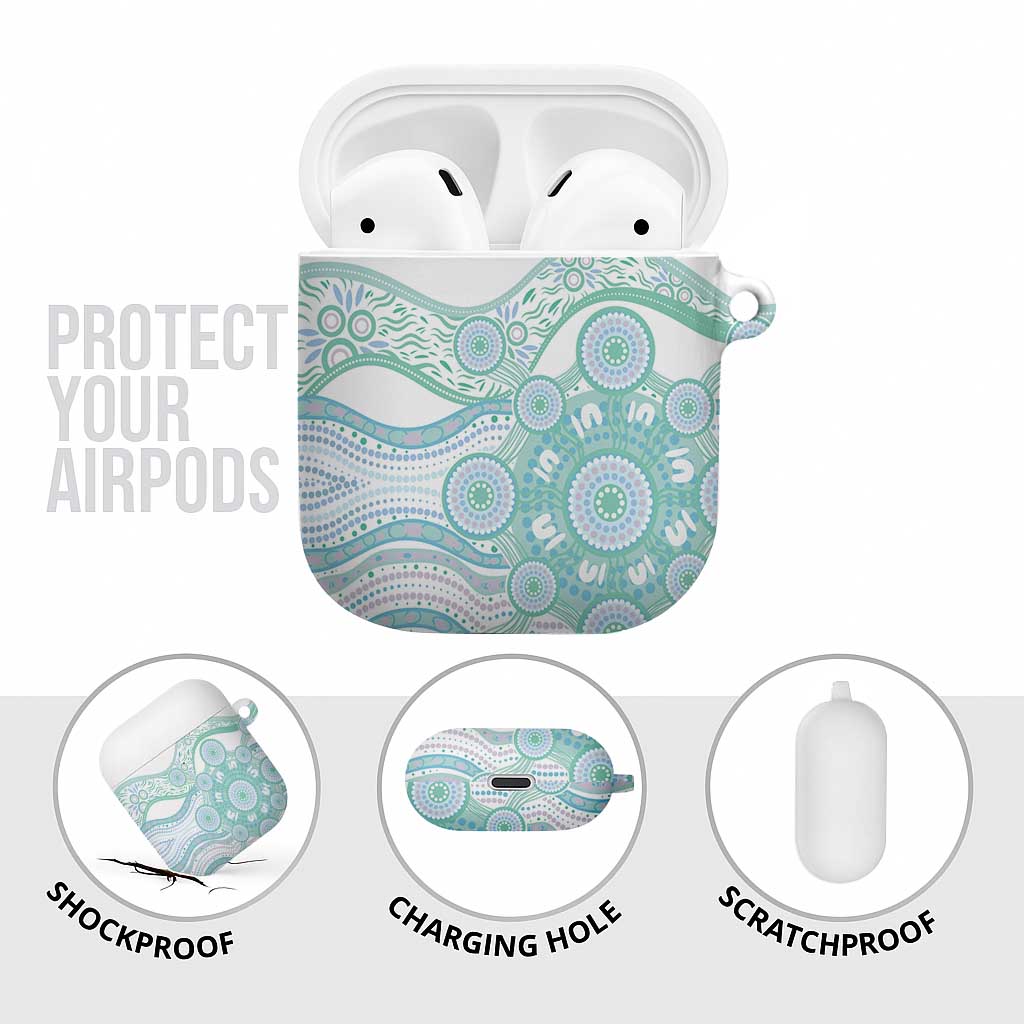 Australian Indigenous Aboriginal Art AirPods Case Vivid Pastel Teal Green