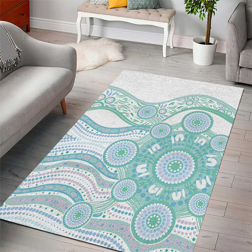Australian Indigenous Aboriginal Art Area Rug Vivid Pastel Teal Green