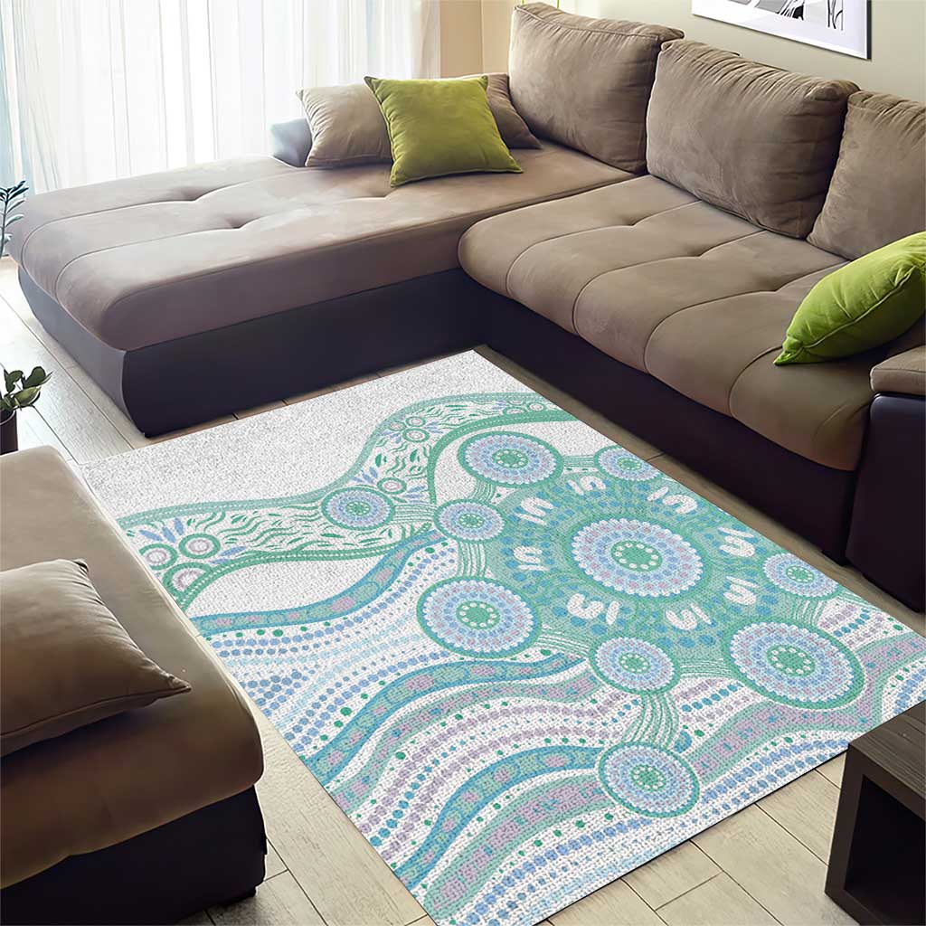 Australian Indigenous Aboriginal Art Area Rug Vivid Pastel Teal Green