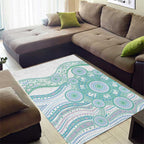 Australian Indigenous Aboriginal Art Area Rug Vivid Pastel Teal Green