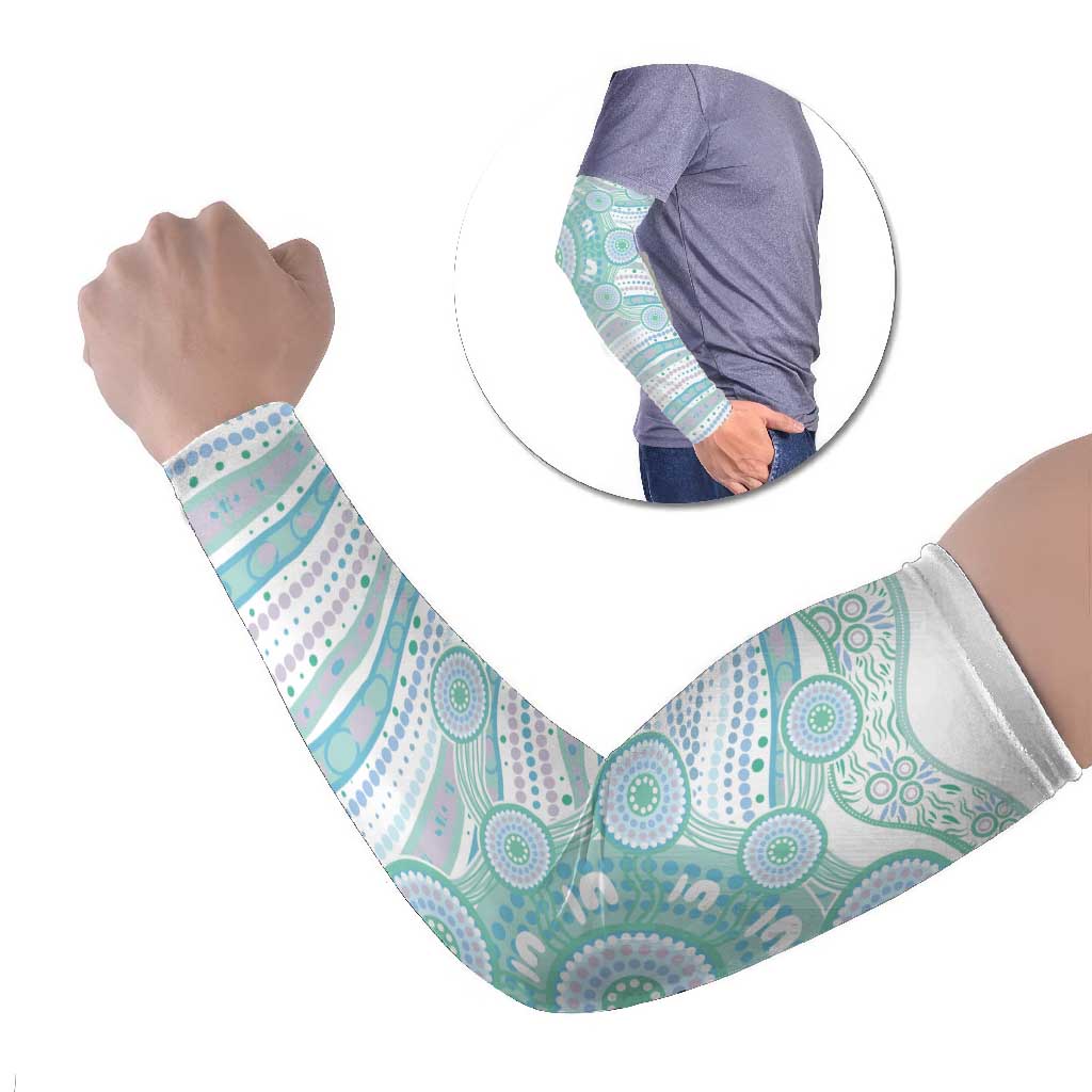 Australian Indigenous Aboriginal Art Arm Sleeves Vivid Pastel Teal Green