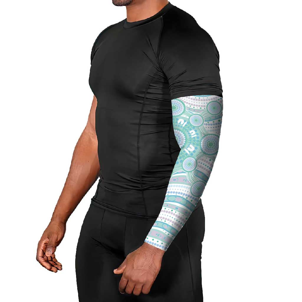 Australian Indigenous Aboriginal Art Arm Sleeves Vivid Pastel Teal Green