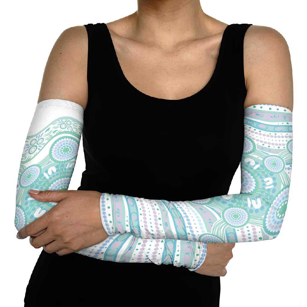 Australian Indigenous Aboriginal Art Arm Sleeves Vivid Pastel Teal Green