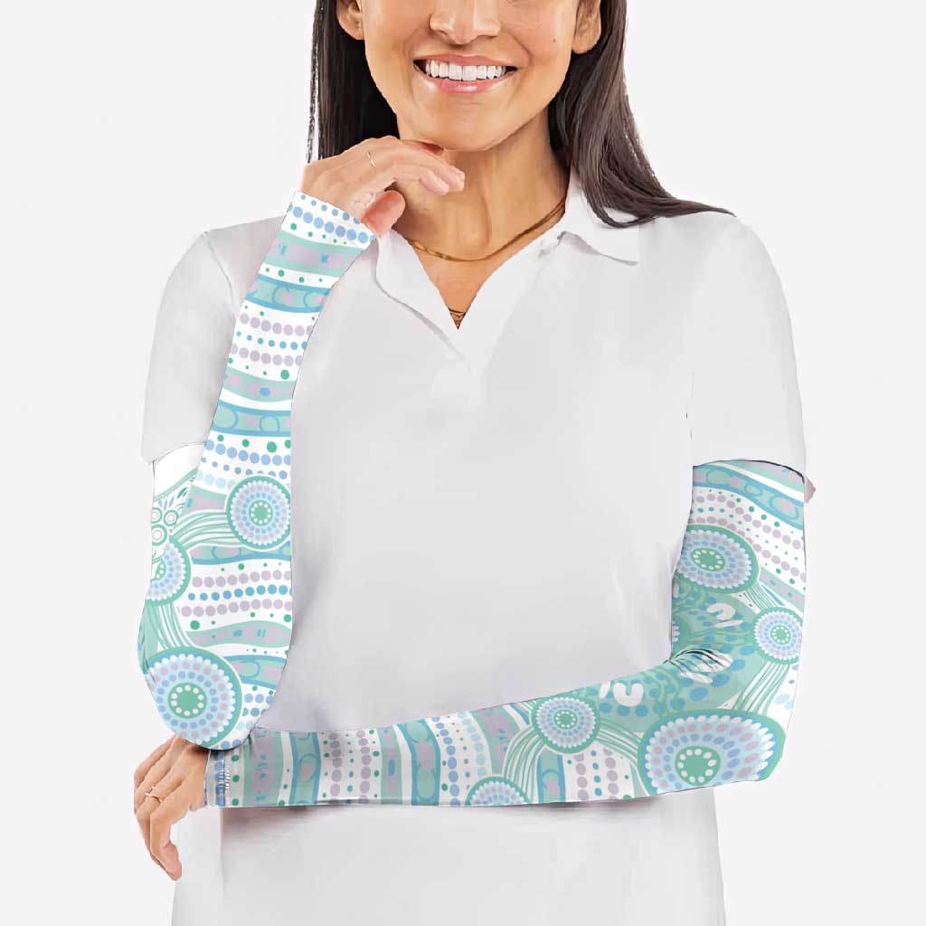 Australian Indigenous Aboriginal Art Arm Sleeves Vivid Pastel Teal Green