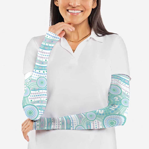 Australian Indigenous Aboriginal Art Arm Sleeves Vivid Pastel Teal Green