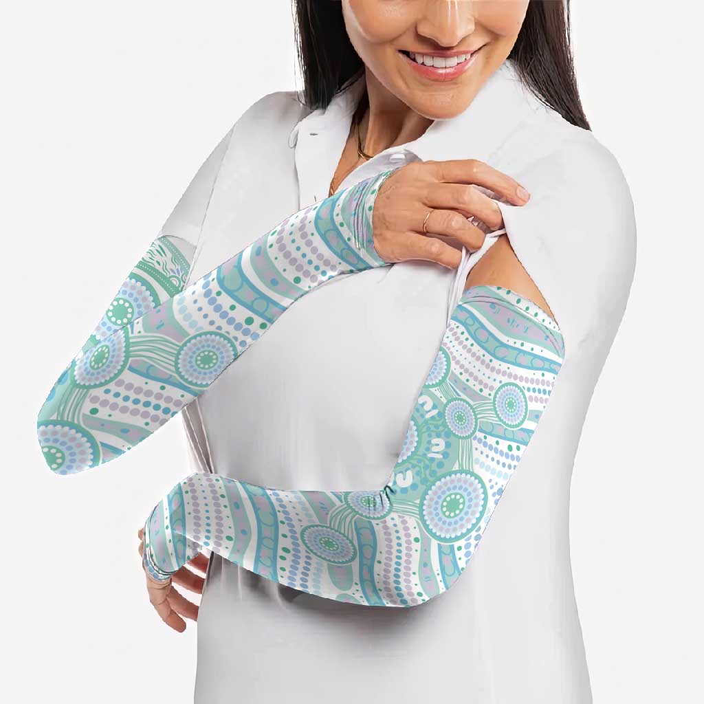 Australian Indigenous Aboriginal Art Arm Sleeves Vivid Pastel Teal Green