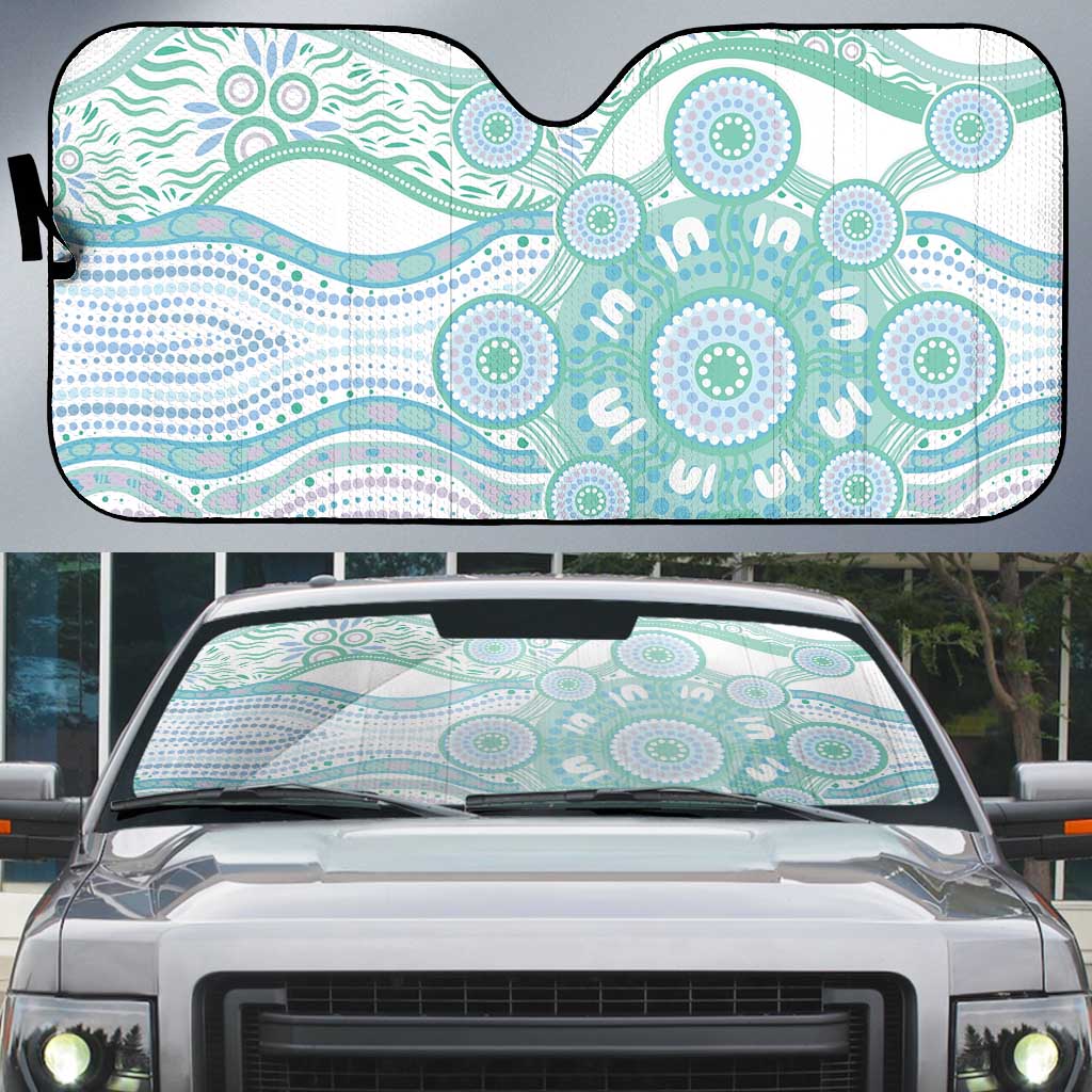 Australian Indigenous Aboriginal Art Auto Sun Shade Vivid Pastel Teal Green
