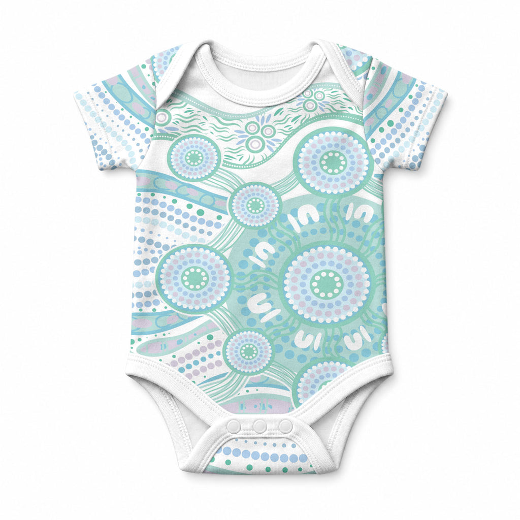 Australian Indigenous Aboriginal Art Baby Onesie Vivid Pastel Teal Green
