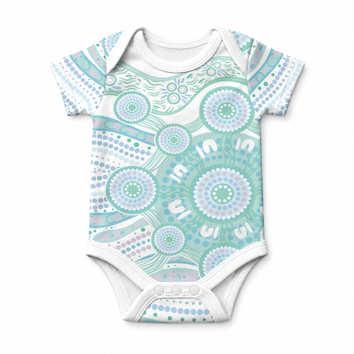 Australian Indigenous Aboriginal Art Baby Onesie Vivid Pastel Teal Green