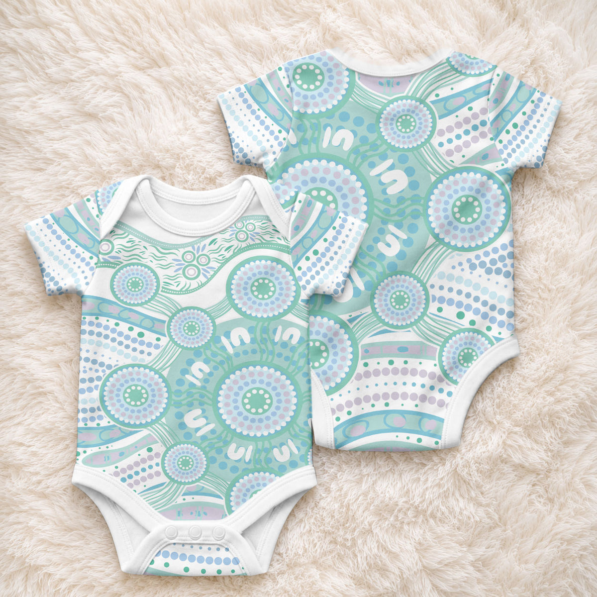 Australian Indigenous Aboriginal Art Baby Onesie Vivid Pastel Teal Green