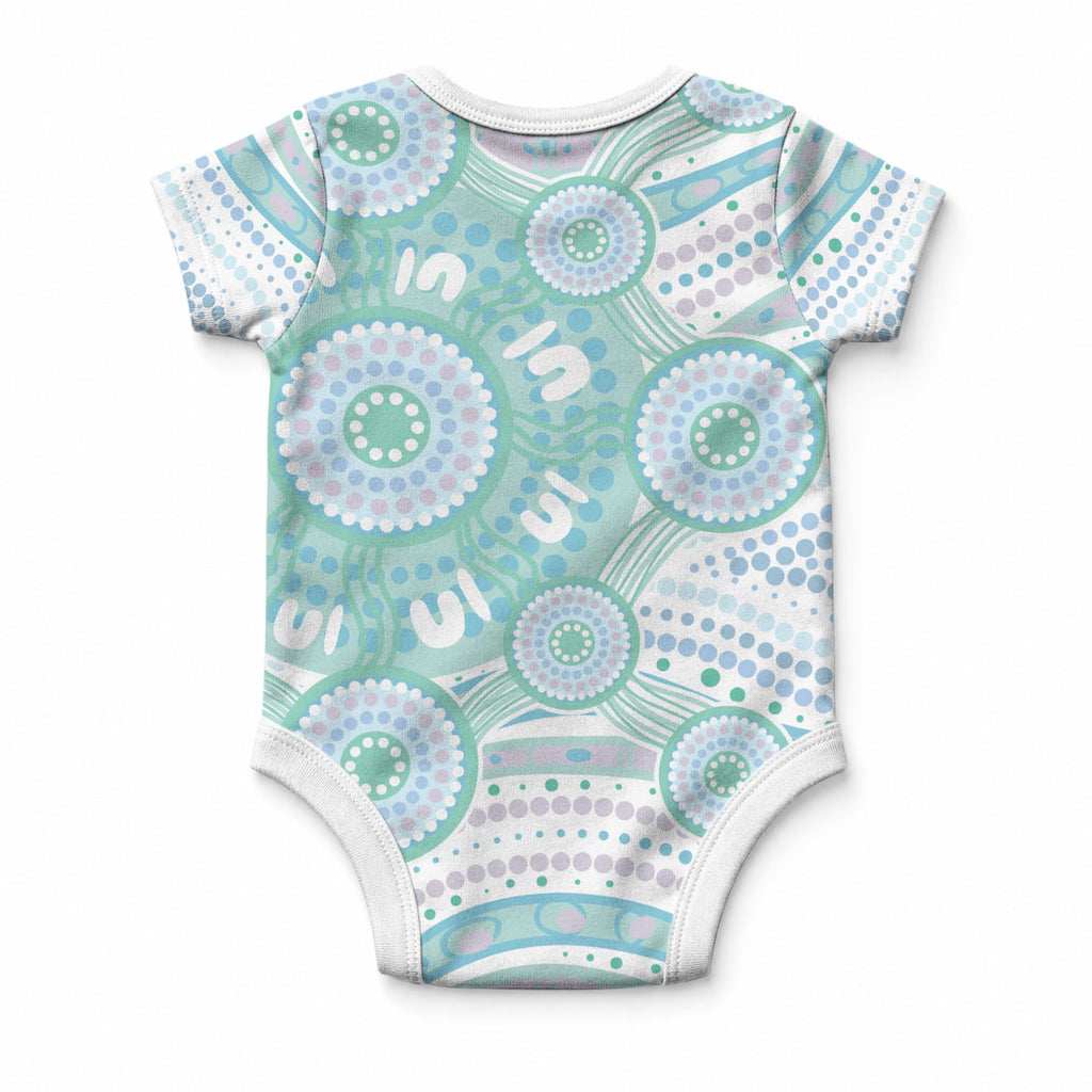 Australian Indigenous Aboriginal Art Baby Onesie Vivid Pastel Teal Green