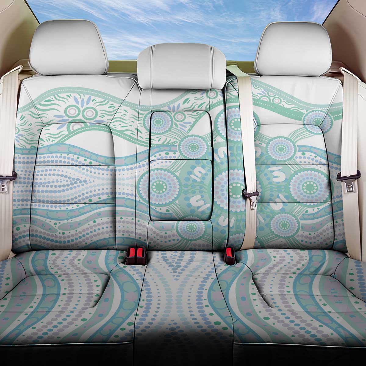 Australian Indigenous Aboriginal Art Back Car Seat Cover Vivid Pastel Teal Green