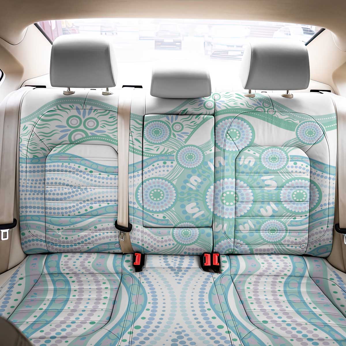 Australian Indigenous Aboriginal Art Back Car Seat Cover Vivid Pastel Teal Green