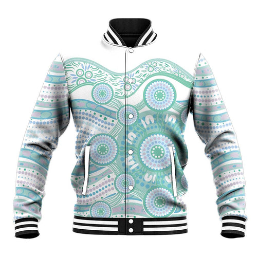 Australian Indigenous Aboriginal Art Baseball Jacket Vivid Pastel Teal Green