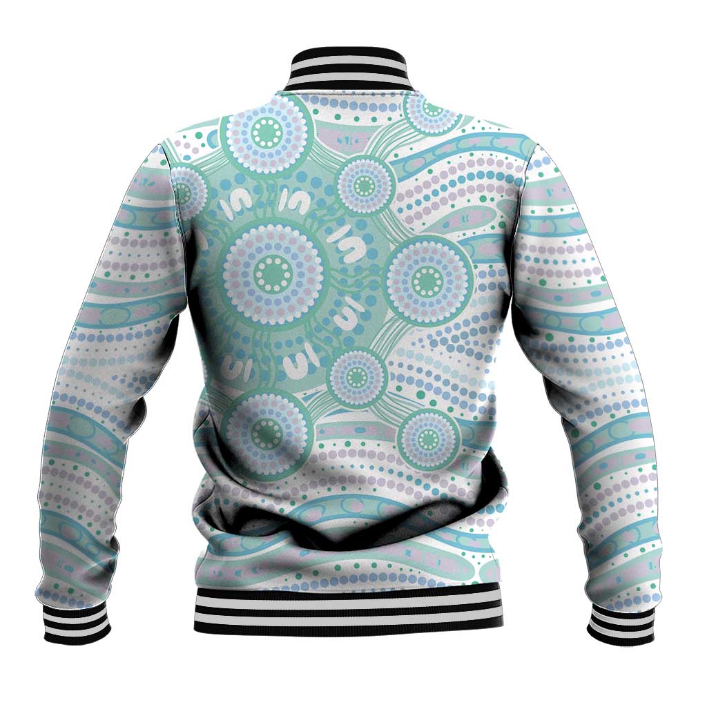 Australian Indigenous Aboriginal Art Baseball Jacket Vivid Pastel Teal Green