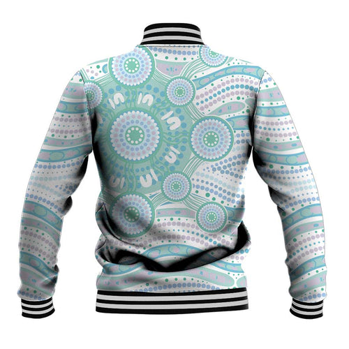 Australian Indigenous Aboriginal Art Baseball Jacket Vivid Pastel Teal Green