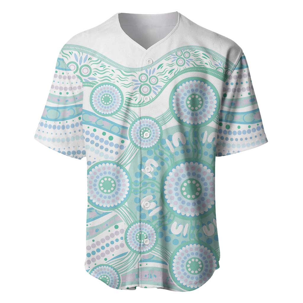 Australian Indigenous Aboriginal Art Baseball Jersey Vivid Pastel Teal Green