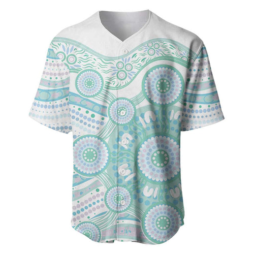 Australian Indigenous Aboriginal Art Baseball Jersey Vivid Pastel Teal Green