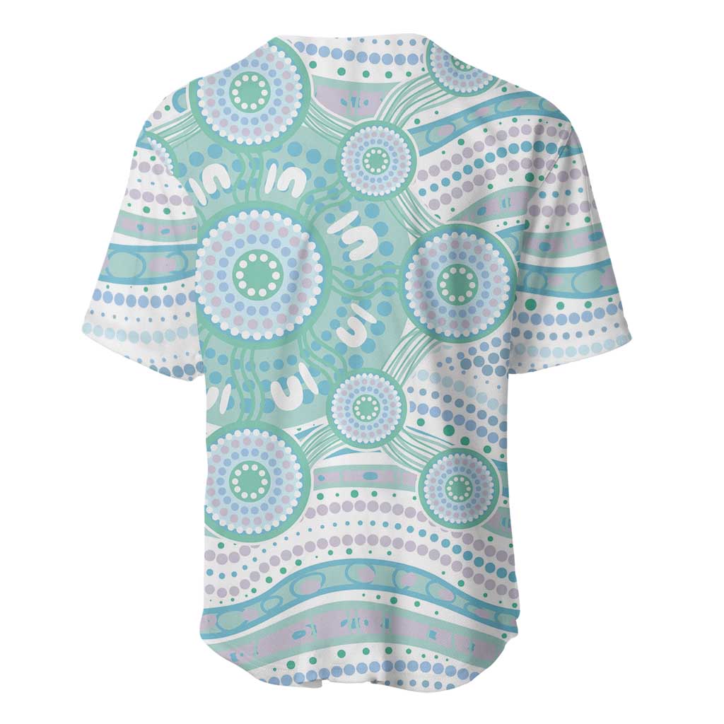 Australian Indigenous Aboriginal Art Baseball Jersey Vivid Pastel Teal Green